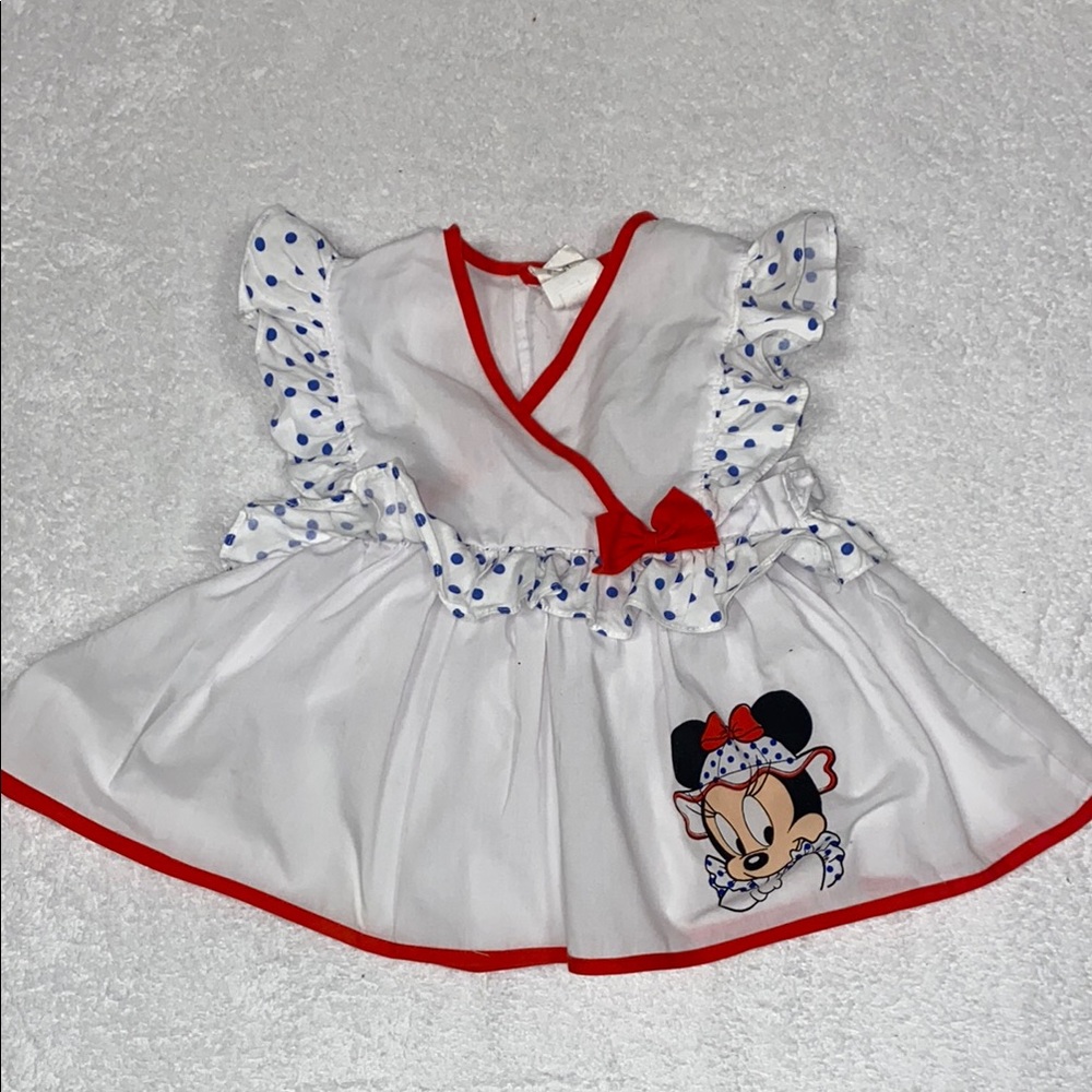 Vintage Disney Wear pinafore dress blue Polka dots red accents Minnie Mouse 24m